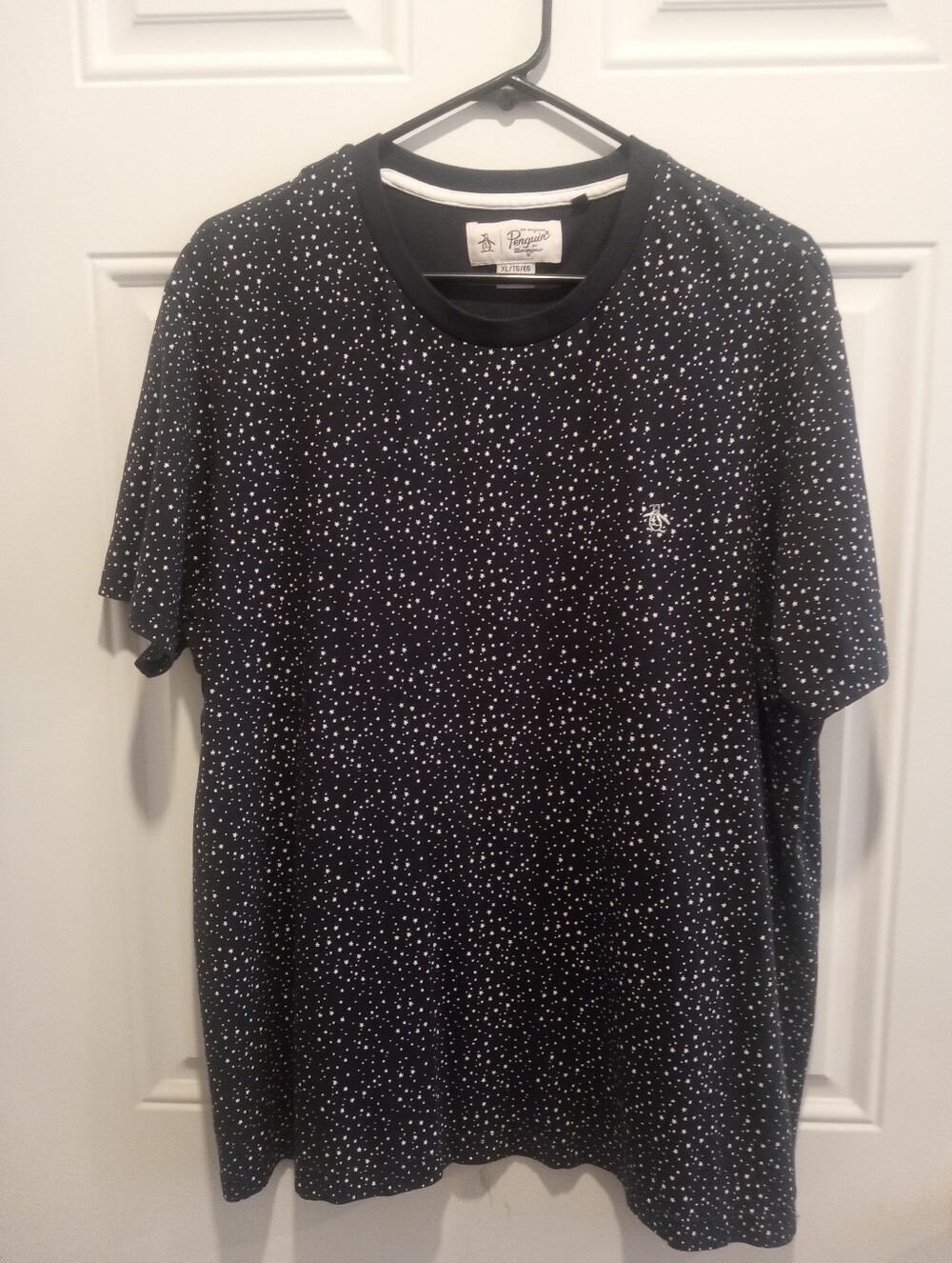 Original Penguin Black Tee with White Star  Speckle Print. Size XL